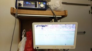 病室でテレビ観戦